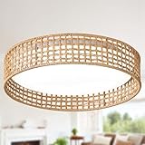 Ogmokila LED Boho Light Fixtures Ceiling, Flush Mount Ceiling Light Fixture 16.9 inch, 24W Dimmable Indoor Rattan Ceiling Light 5CCT 3000K-6000K for Hallway Bedroom Kitchen Entryway Living Room
