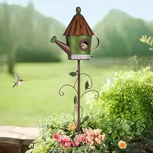 BAYN 57 Bird Houses Stake for Outside Metal Watering Can Birdhouse Garden Stake Wild Bird Feeder Pole with Welcome Sign Outdoor Decorations for Patio Backyard Garden