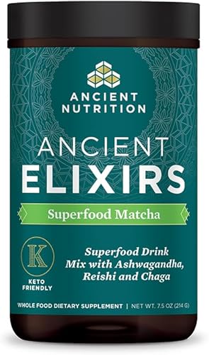 Ancient Nutrition Polvo de té verde Matcha con Ashwagandha polvo energético matcha de Ancient Elixirs con MCT promueve niveles de energía saludables