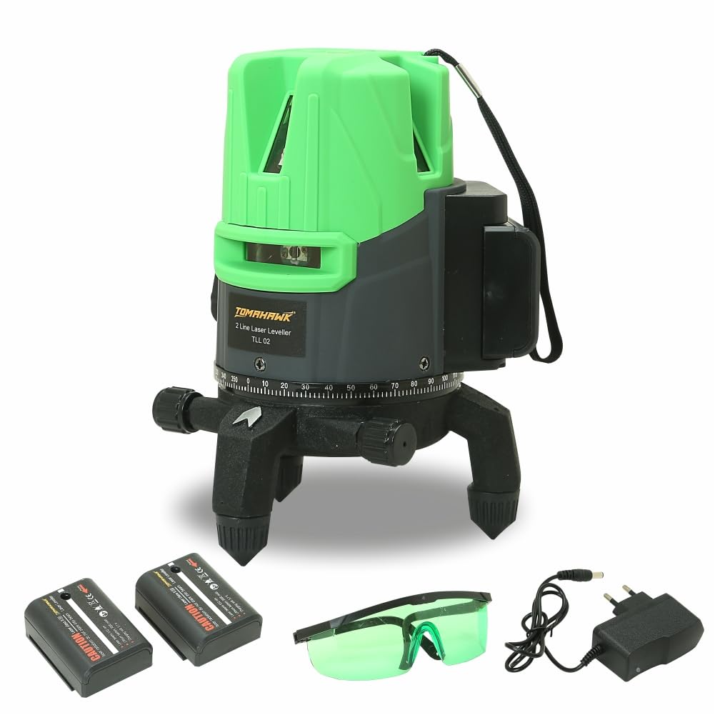 TOMAHAWK® Plastic Professional 2-Line 3D Cross Self Leveling Laser Level, Horizontal and Vertical Green Laser Line (02-N-2Line level)