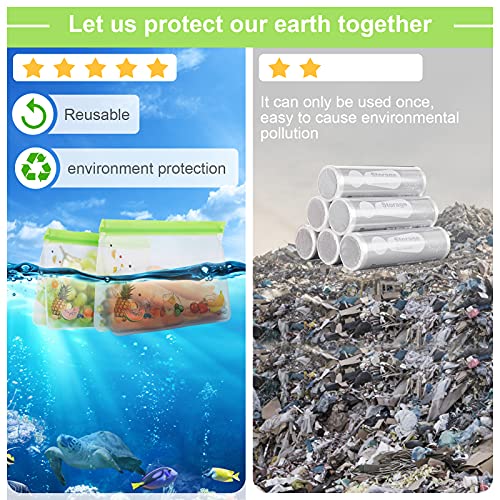 Reusable Food Storage Bags Stand Up - 12 Pack Leakproof Freezer Bags - 4 Washable Gallon Bags + 4 Reusable Sandwich Bags + 4 Reusable Snack Bags - Lunch Bags for Fruits Meat Cereal Vegetable - Thumbnail 5