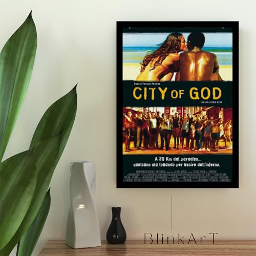 Image of BLINKART City Of God (2002) Movie Poster Frame 8x12 Inch | Premium 300 GSM Paper Wall Print | Vintage Film Artwork for Home, Bedroom, Living Room, Office | Framed Photo Decor