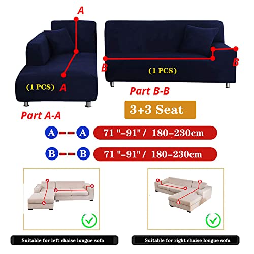 Black Sectional Couch Covers L Shape for 3 Cushion Couch for Living Room,Stretch Sofa Covers for Sectional Sofa Set for Dogs Pets,2Pcs Sofa Slipcovers Furniture Protector Covers with 2 Pillowcase