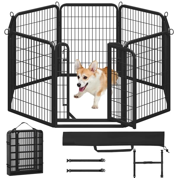 Yaheetech Parc pour Chiens 8 Panneaux Cage Chenils Chien Enclos en métal 80 cm de Hauteur Clôture pour Chiot Rongeur Lapin Barriere Chien avec Sac de Rangement
