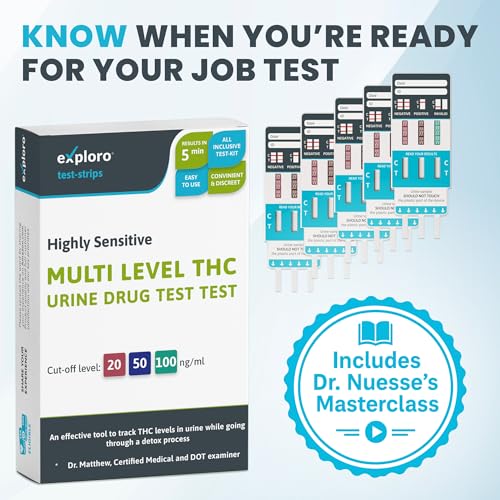 Exploro Multi Level THC Drug Test Kit – 3 Level Marijuana & Weed Test at Home (20, 50, 100 ng/ml) – Urine THC Test Strips for Detox Cleanse Monitoring, Pre-Employment & Personal Use (Pack of 5)