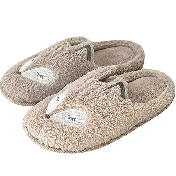 Home Cotton Slippers,Plush Fleece Lined Wool-Like Comfortable Warm Fluffy Memory Foam Shoes Indoor Outdoor Anti-Skid Rubber Sole Machine Washable,Pink,S (Beige X)