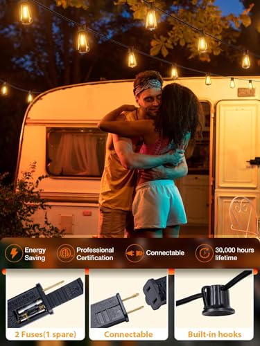 Outdoor String Lights with 45+3 Shatterproof LED Bulbs for Backyard Bistro Garden
