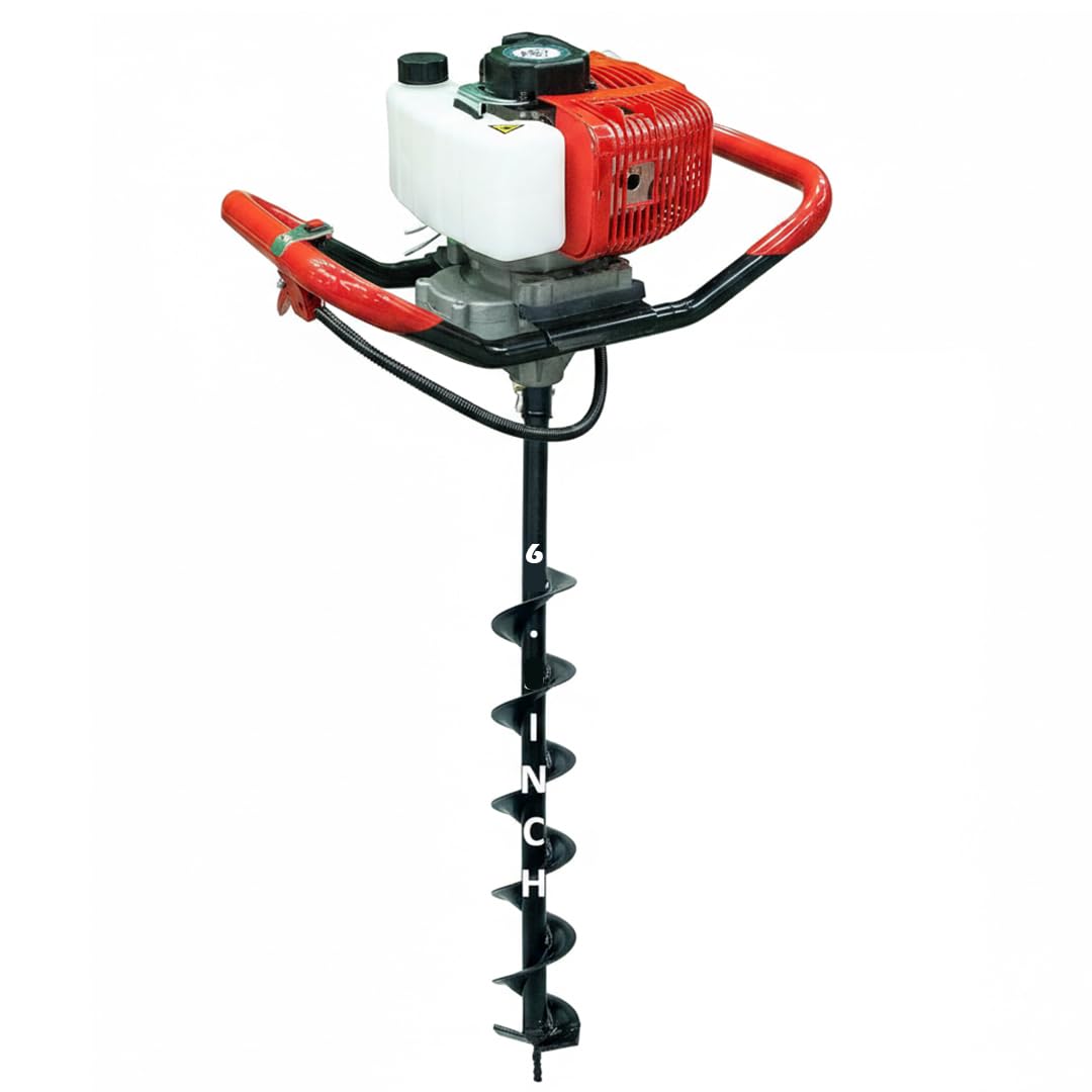BKR® Heavy Duty Earth Auger Machine Post Hole Digger 52cc Versatile for Planting with 6 Inch Bits | 2 Stroke 2.4 hp Air Cooled Petrol Powered Engine | Single Person Operation-image-2