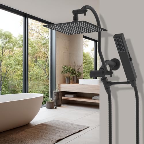 Hibbent All Metal cUPC Certified Shower Head, 8'' High Pressure Rainfall Showerhead Combo, Handheld Shower Wand, 12'' Adjustable Extension Arm, 4-Spray, 71'' Hose, Brass Shower Holder, Matte Black - image 7