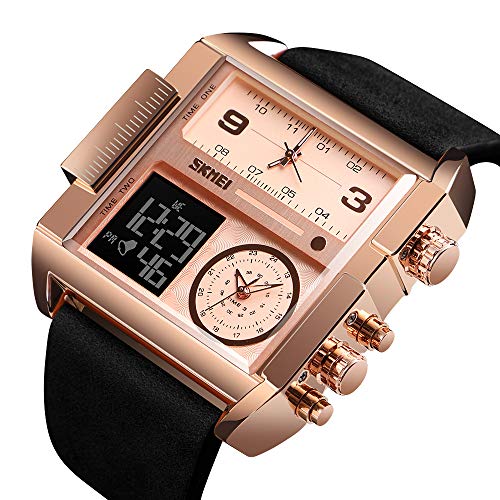 Image of SKMEI Men's Digital Sports Watch, LED Square Large Face Analog Quartz Wrist Watch with Multi-Time Zone Waterproof Stopwatch