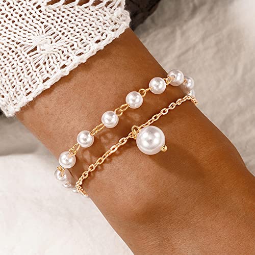 Aneneiceera Boho Pearl Layered Bracelet Gold Bracelet Bride Wedding Beaded Bracelet Minimalist Celestial Bracelet Fashion Hand Chain Jewelry Bridesmaid Gifts for Women and Girls Gifts - Image 2