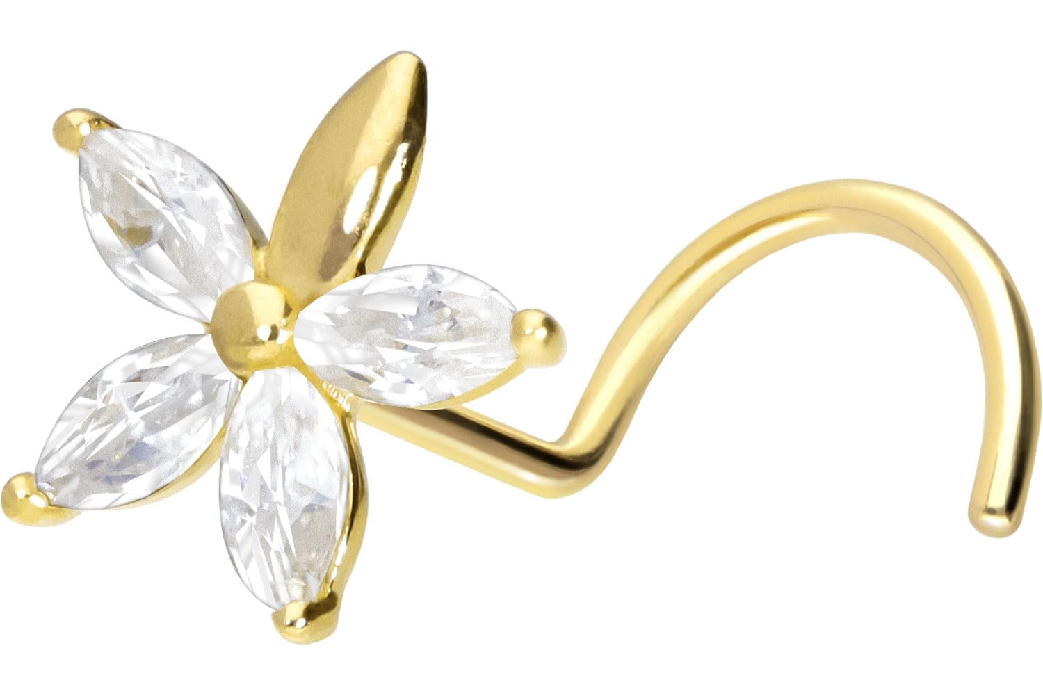 PIERCINGLINE 14 Karat oder 18 K Nasenpiercing Spirale MOISSANIT-BLUME Piercing Nase Stecker Farbauswahl