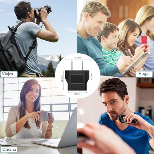 4 Piezas Adaptador Enchufe Europeo a Americano, Adaptador Enchufe Americano a Español, Tipo C/E/F/L/N a Tipo A para Viajeros Que Visitan USA/Japón/México/Canadá-Negro - Imagen 5