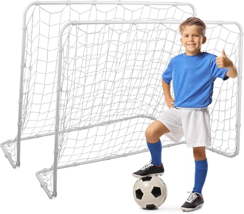 ZENY Soccer Goal Net for Backyard, 6 x 4 ft Soccer Net and Steel Frame, Adults Youth Soccer nets with Ground Stakes, White (2 Set)