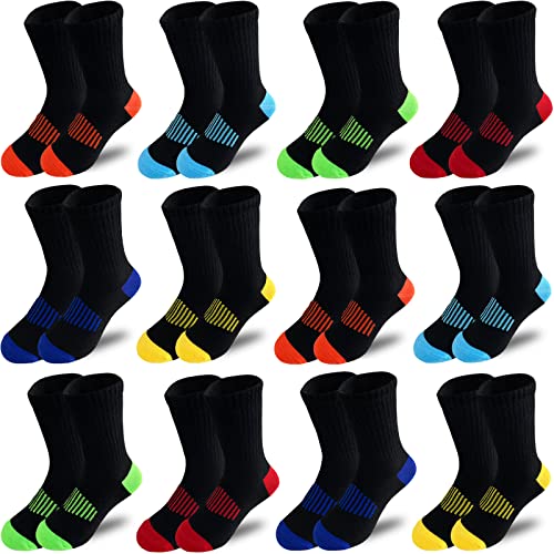 JAMEGIO Boys' Crew Socks 12 Pairs Cotton Athletic Socks for Toddlers Little Big Boys