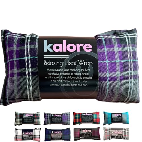 Wheat Bags Microwavable Neck and Shoulder Wrap - Relaxing Microwave Heat Pad for Comfort - Tartan Cotton Fabric with UK Wheat Bags Microwavable Unscented Compress by Kalore - Purple
