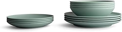 Year & Day Juego de vajilla derivada de plantas de 12 piezas para exteriores con cuencos grandes, juego de platos para 4