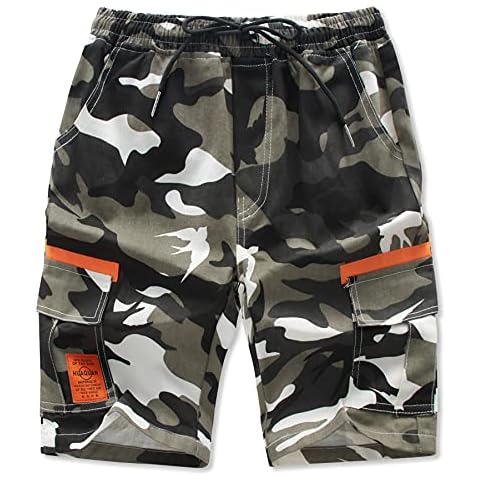 AIDEAONE Shorts Boys Children Military Shorts Camouflage Shorts Cargo Bermuda Shorts with Elastic Waistband Cover