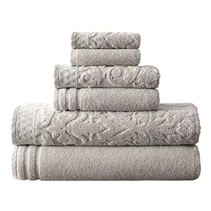 Amrapur Soft 550GSM 100% Combed Cotton Damast-Jacquard-Handtücher mit verzierter Bordüre, 6-teiliges Set, Grau, Baumwolle, 1 x 1 x 1 cm, 8