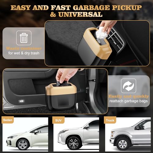 Image of Car Trash Can with Lid,Built-in Storage Garbage Bag,Leakproof Vehicle Trash,Car Accessories for Interior,Mini Garbage Bin for Automotive, Home, Office, Kitchen, Bedroom,with 30pcs Trash Bags