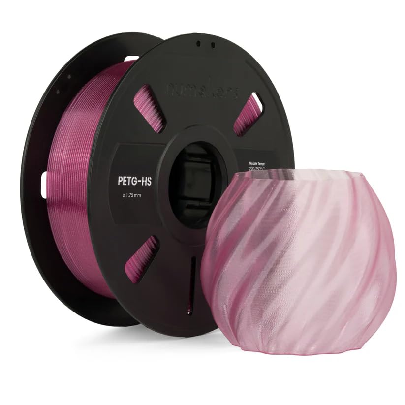 Image of Numakers PETG Translucent 3D Printer Filament Semi-Clear Glossy Finish 1.75mm 1 Kg Spool Strong Layer Adhesion Low Warp High Durability (Pink Glitter)