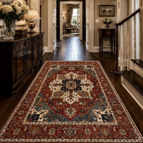 Tapis salon design moderne oriental rouge et bleu de qualité - 2
