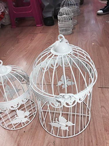 Elegant wroght iron Birdcage shaped set of 2 planters,Shabby Chic,with butterflies