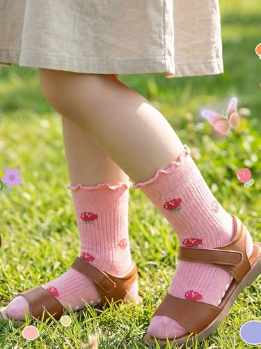 Image of Baby Toddler Girls Socks Grip Ruffle Non Slip Kids Cotton 12 Pack Socks | PREMIUM soft COTTON,full anti-slip grips,6month-7t grippy crew socks for girls,daily school all season wear,cute ruffle