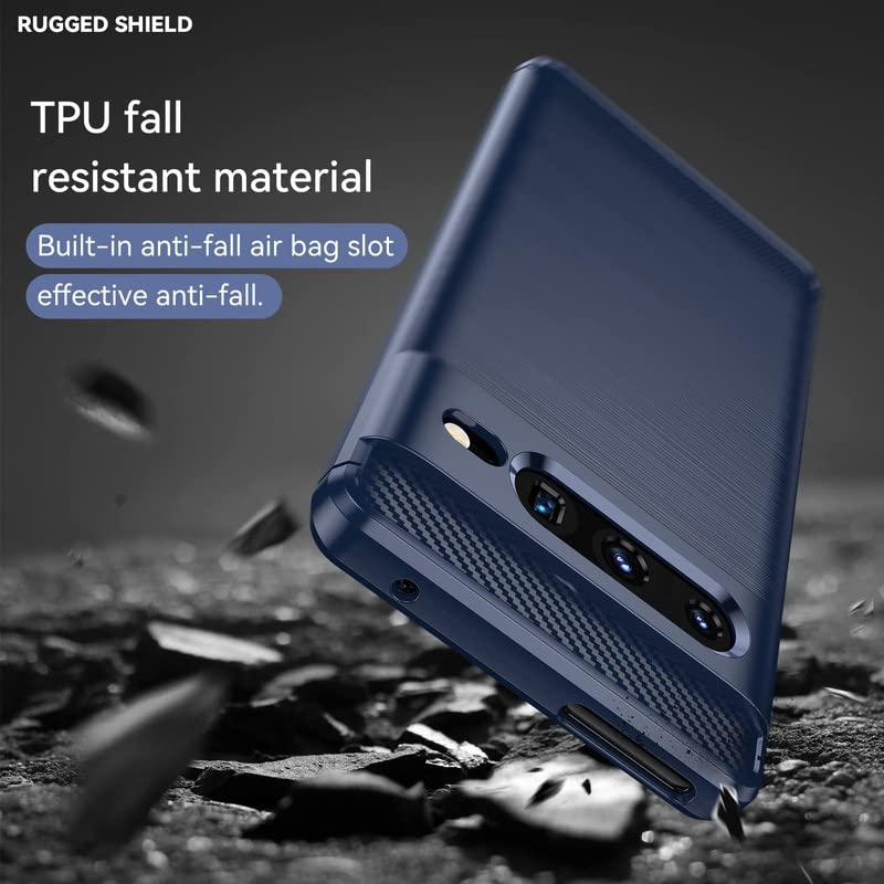 Image of NPRC Hybrid Ultra Slim Protective Case TPU Non-Slip Carbon Fiber Texture Shockproof Case Cover for Google Pixel 7 pro - Blue