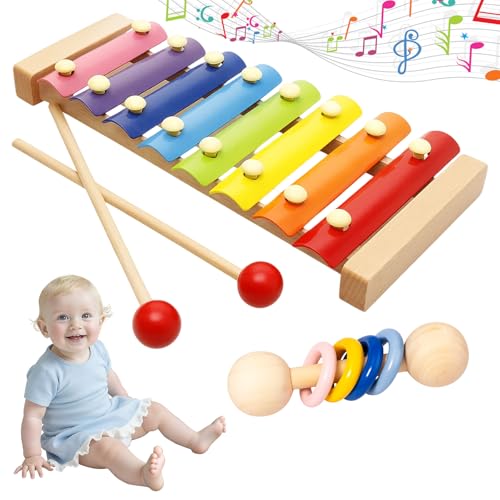 Xylophon Kinder 1 Jahr, 2er Set Farbiges Xylophon aus Holz mit...