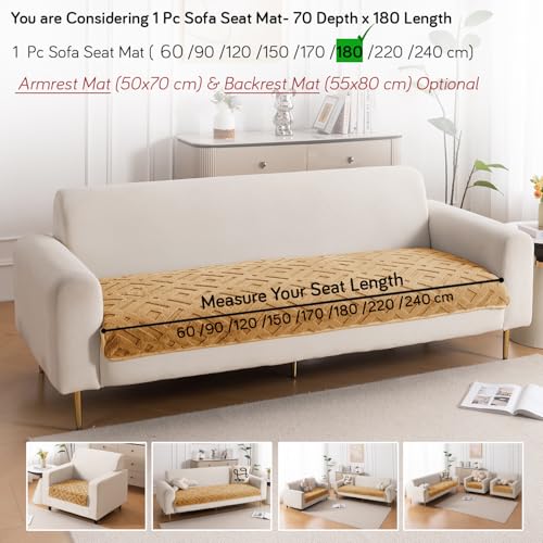Image of HOKIPO 'Velvet Maze' Premium Anti Slip Sofa Cover Mats for L Shape and 1 /2 /3 Seater Sofa. Make Your Own Sofa Cover Set, 70(D) x 180(L) cm, Light Brown (AR-5908-LBR)