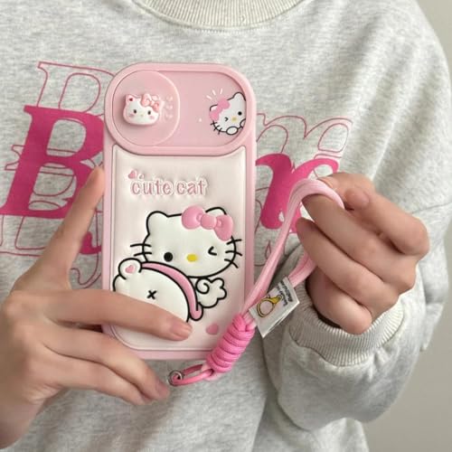 Image of PEEPERLY Back Cover Case for iPhone 13 Pro Max Scratch Resistant Anti-Slip TPU Shockproof Protective Durable Kitty Emboss Push Cam Window Case with Lanyard