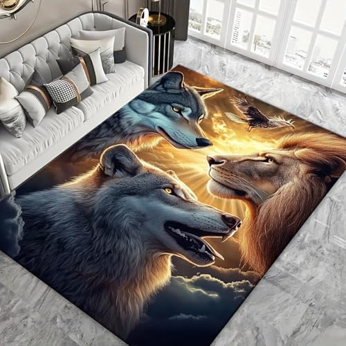 Tapis lion imprimé 3D lavable en machine pour une cuisine moderne