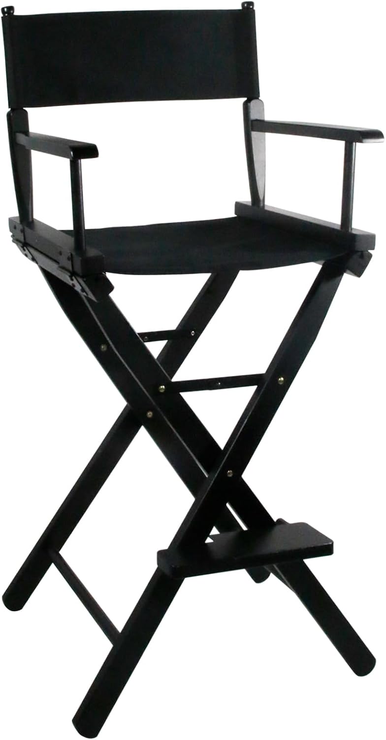 30 Inch Directors Chairs Foldable, Folding Makeup Artist Chair with Portable Footrest - Solid Hardwood Frame, 250lb Capacity, Black - for Professional Salon, Home Studio & Photography