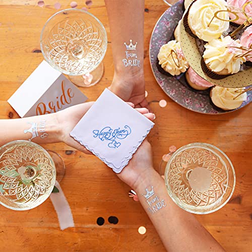 Tatuo Embroidered Wedding Handkerchiefs Happy Tears Wedding Handkerchiefs With Scallop Lace Edges For Wedding Day Bride (6 Pieces) White thumb #5