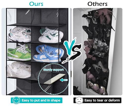 MISSLO Over the Door Shoe Rack - Holds 14 Pairs, Dustproof Organizer for Closet Storage