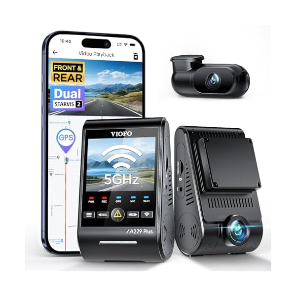 VIOFO A229 Plus Dash Cam Front and Rear, Dual STARVIS 2 Sensors, 2 Channel HDR, 1440P+1440P Voice Control Car Dash Camera, 5GHz Wi-Fi, Support 512GB Max, Voice Control, Ultra-Precise GPS