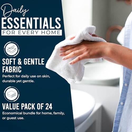 Image of DAN RIVER 24 Pack Wash Cloths for Showering [12x12] - 100% Cotton Washcloths Premium Quality Flannel Face Cloths for Bathroom, Highly Absorbent and Soft Feel Wash Clothes, Blue Opal