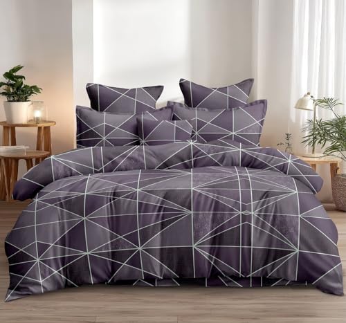 Image of Cotton Feel Glace Double Bed Fitted Bedsheet All Around Elastic Queen Size with 2 Pillow Covers (60 inch x 78 inch inches, Mystic Wine)