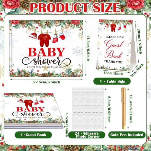 Image of Fuyoooo 27 Pcs Christmas Baby Shower Guest Book Gold Pen Photo Corner