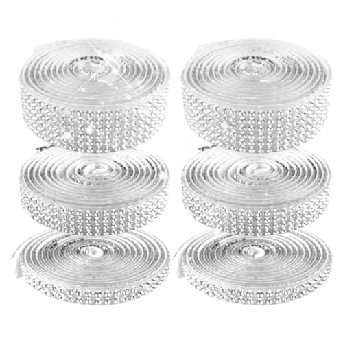 6 Rouleaux de Ruban Strass Autocollant Argent, 0,45/0,9/1,35 cm de Large, Rubans Strass Argentés Auto-Adhésifs, Idéal pour Décorer les Miroirs, les...