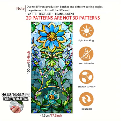 Image of Nuxovilar Sparkle Colorful Floral Flower Window Film 17.7x39.4 PVC | Colorful Flower, Floral Cling bright blossom sticker, elegant glass wrap for bedroom living room home (Floral)