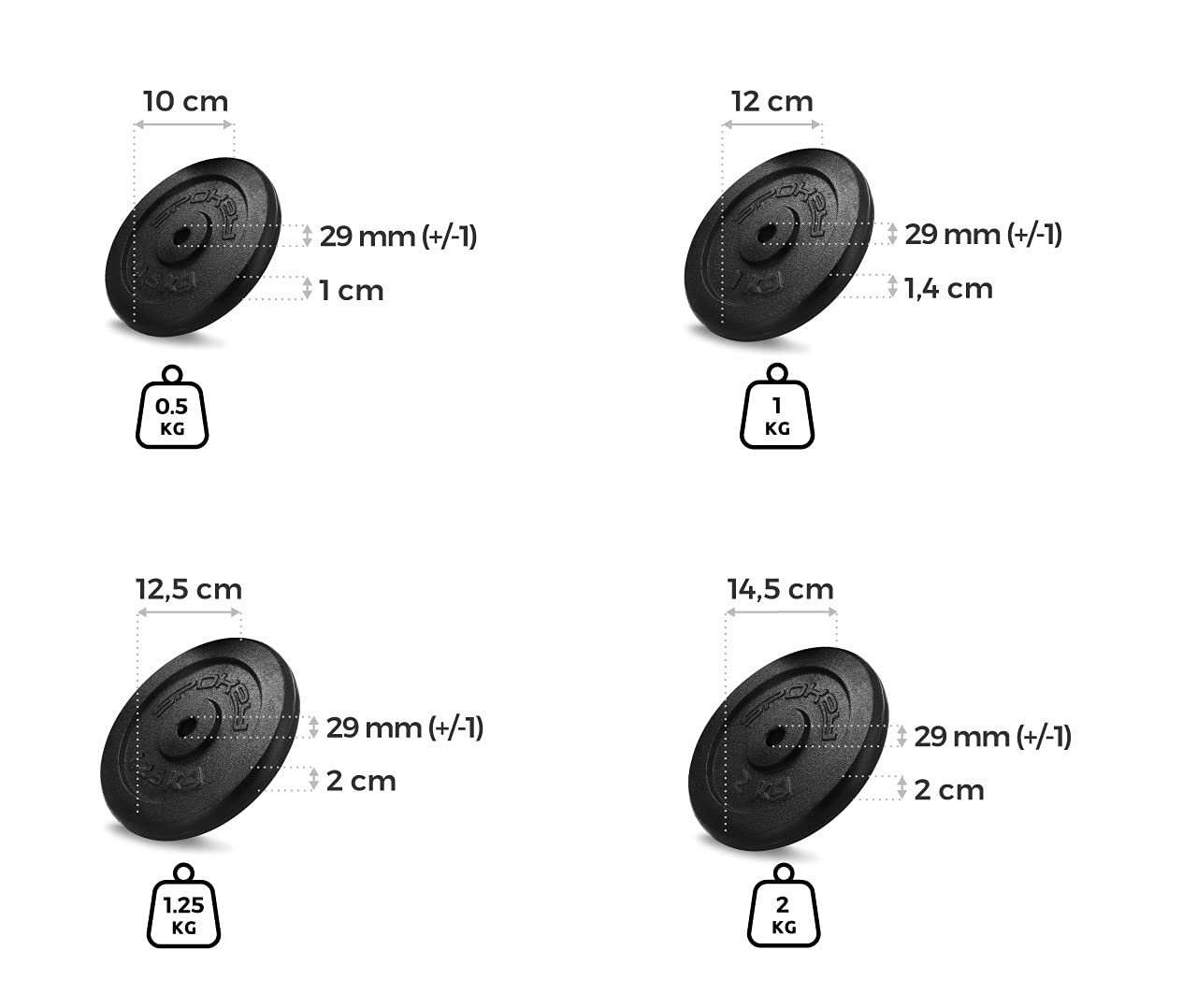 Spokey SINIS żeliwna tarcza do hantli, czarna, 1,25 kg