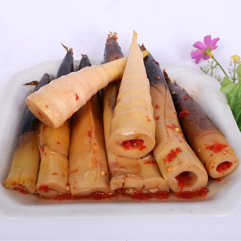 Miniatura 8 de Brotes de bambú pelados a mano, brotes de bambú picantes y crujientes, 8.11 ozbolsa, aperitivos chinos picantes, brotes de bambú de pimienta de