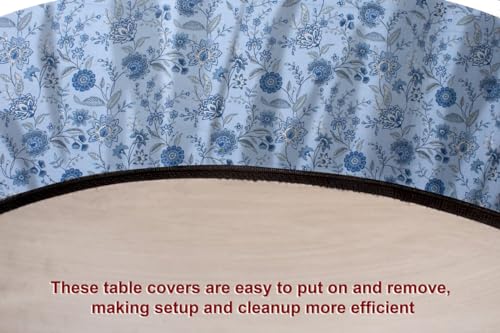 Image of The Furnishing Tree Elastic Cotton Round Center Table Cover 20x20 in Inches Floral Navy Blue