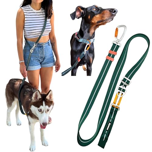 Nomadog Trailblazer Freihandleine Hund 2,4m - Doppelseitig und Stufenlos Verstellbar - Multifunktionale 6-in-1 Hundeleine mit Sicherheitskarabiner aus Aluminium - Perfekt für Jogging und Wandern