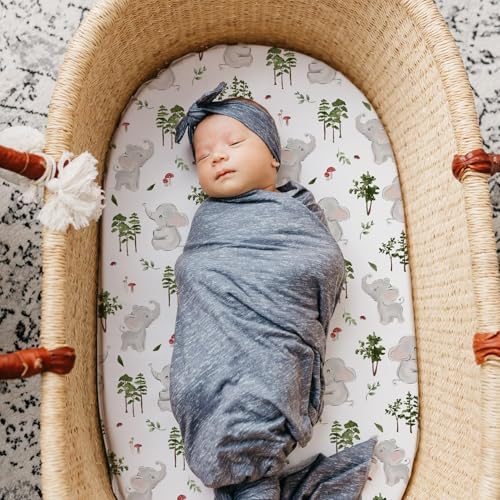Image of Stretch Fitted Bassinet Sheet Set BROLEX 2 Pack Cradle Sheets for Bassinet Pad /Mattress,Unisex Boys Girls,Ultra Soft,Elephants Bears