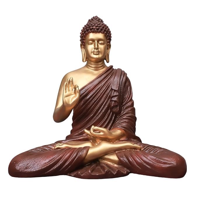 Image of Golden Brown Meditating Buddha Idol | Spiritual Home & Office Decor for Peaceful Vibes
