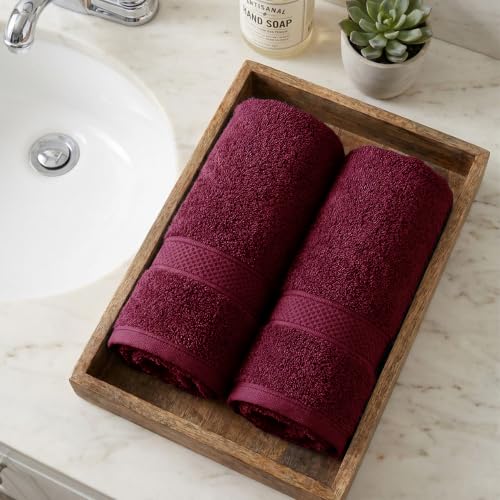 Image of MYTRIDENT Hand Towel | Urban Comfort | Quick Drying | Travel Friendly | for Men /Women | 2 Pc Hand Towel (40 cm x 60 cm) | 100% Cotton 450 GSM - Wine Red