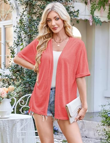 Image of Halife Womens Summer Lightweight Cardigan Short Sleeve Open Front Casual Loose Cover Ups